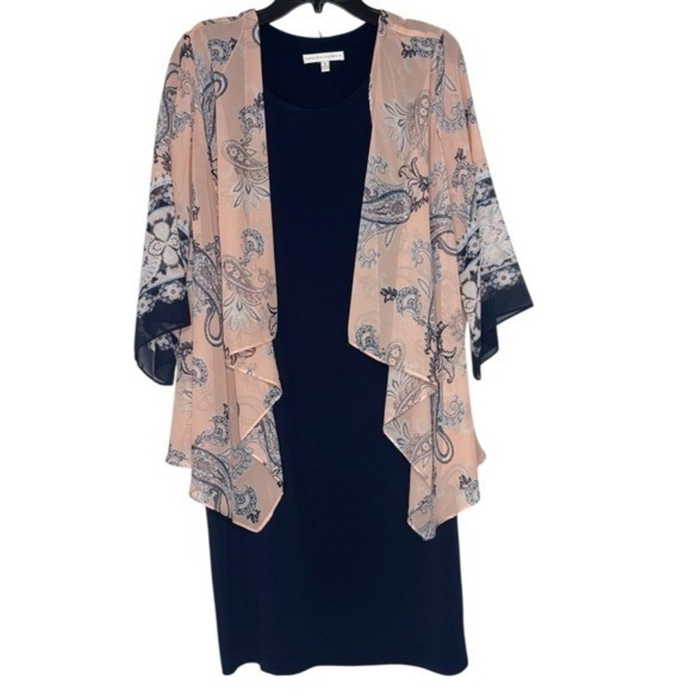 Sandra Darren Dress with Paisley Print Kimono‎ Overlay Small
